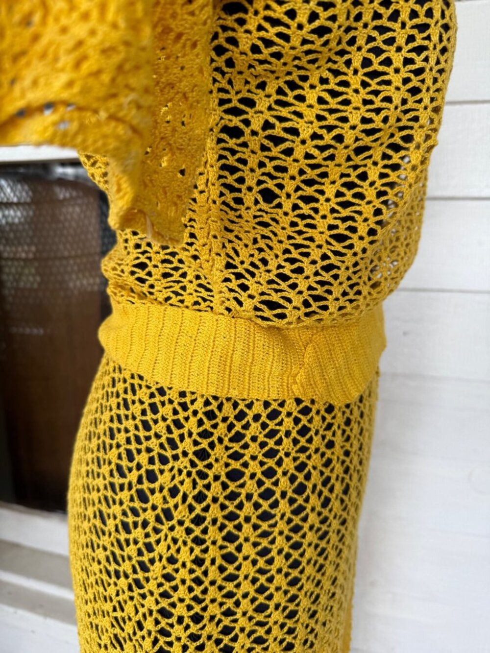 Vintage 1930s Mustard Yellow Cotton Crochet Tea Dress With Belt Size S - Picture 16 of 16
